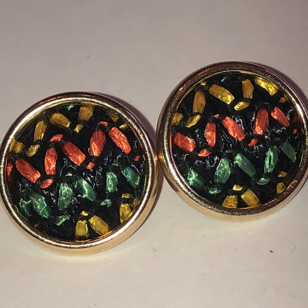 Vintage Colorful Woven Fabric Retro Boho Stud Earrings